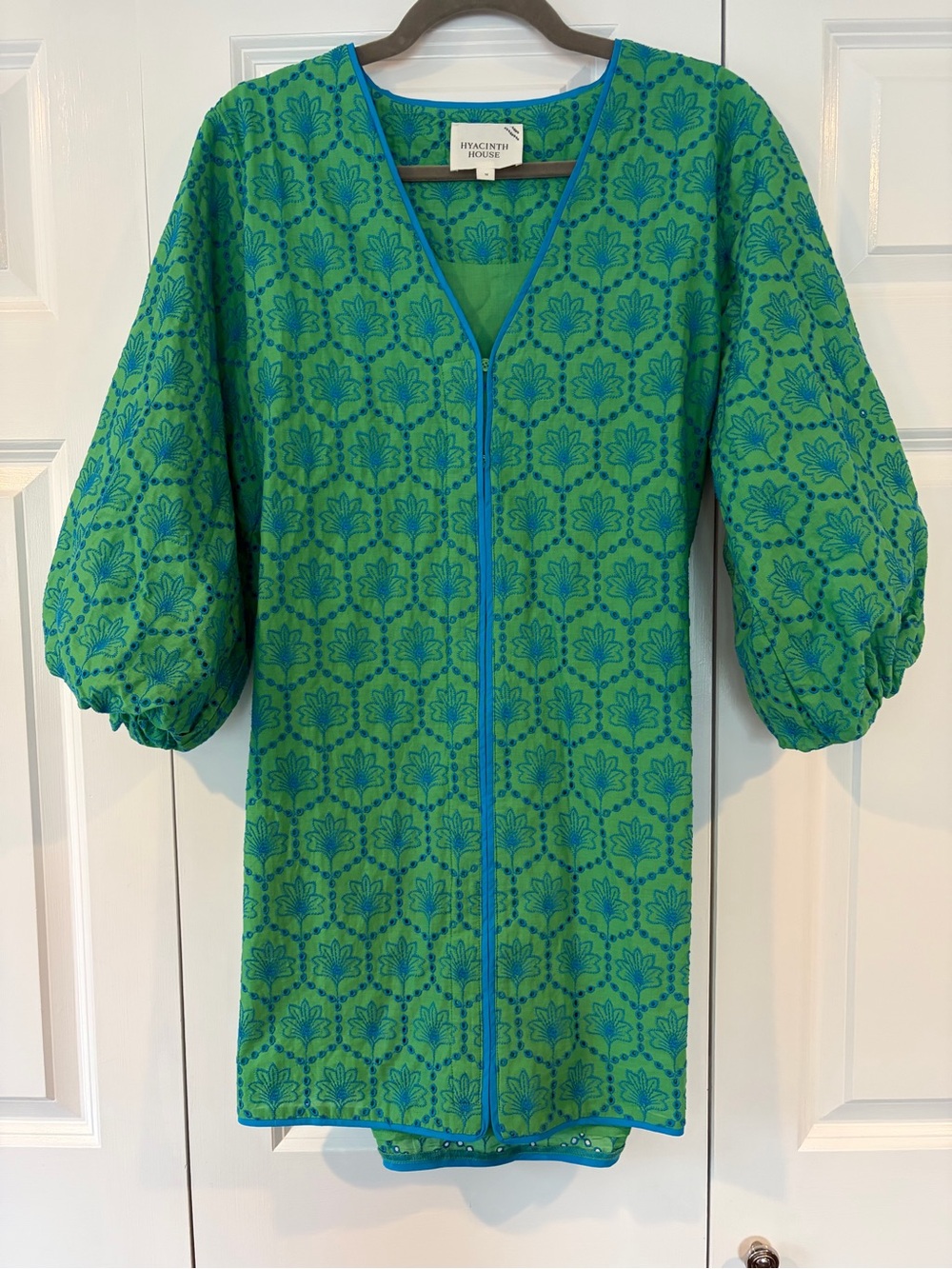 Tuckernuck Green & Blue Patterned V-Neck Puff Sleeve Dress